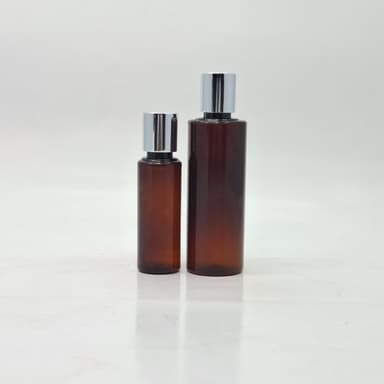 Amber Round Bottle - Press Cap Silver