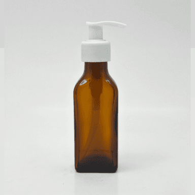 100ml Amber Square Bottle - White Pump