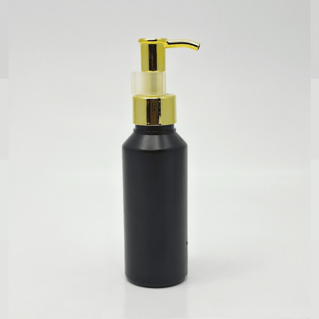 Main image of 100ml Black HDPE Bottle - Gold Long Neck Pump