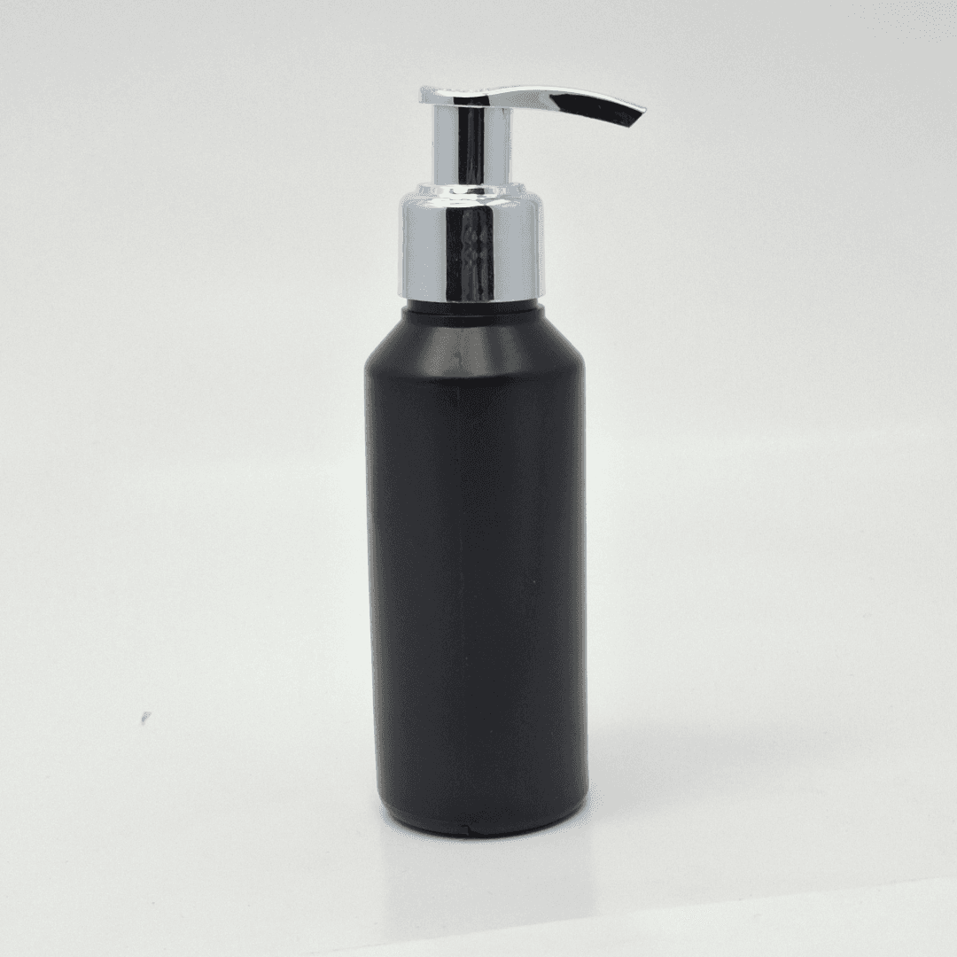 Main image of 100ml Black HDPE Bottle - Silver Pump