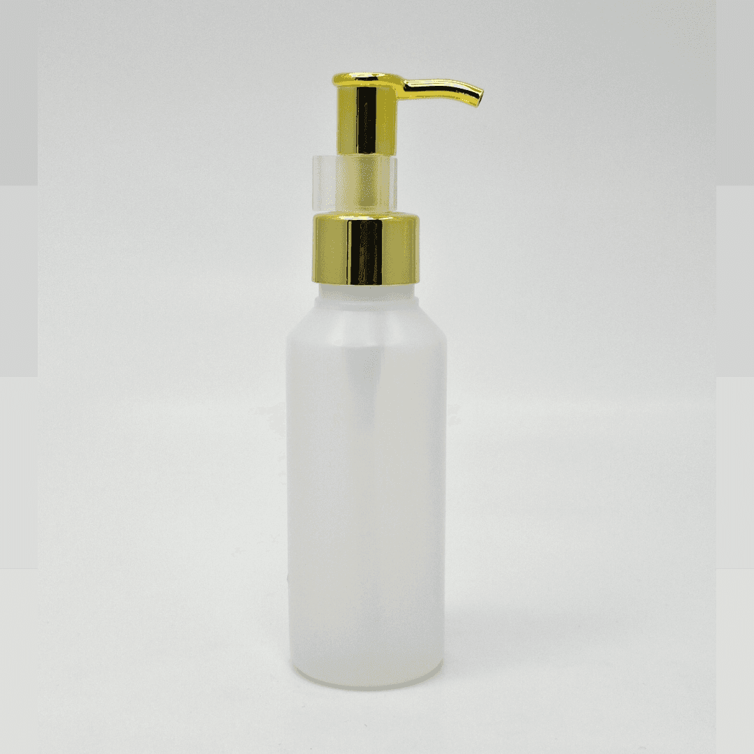 Main image of 100ml Clear HDPE Bottle - Gold Long Neck Pump