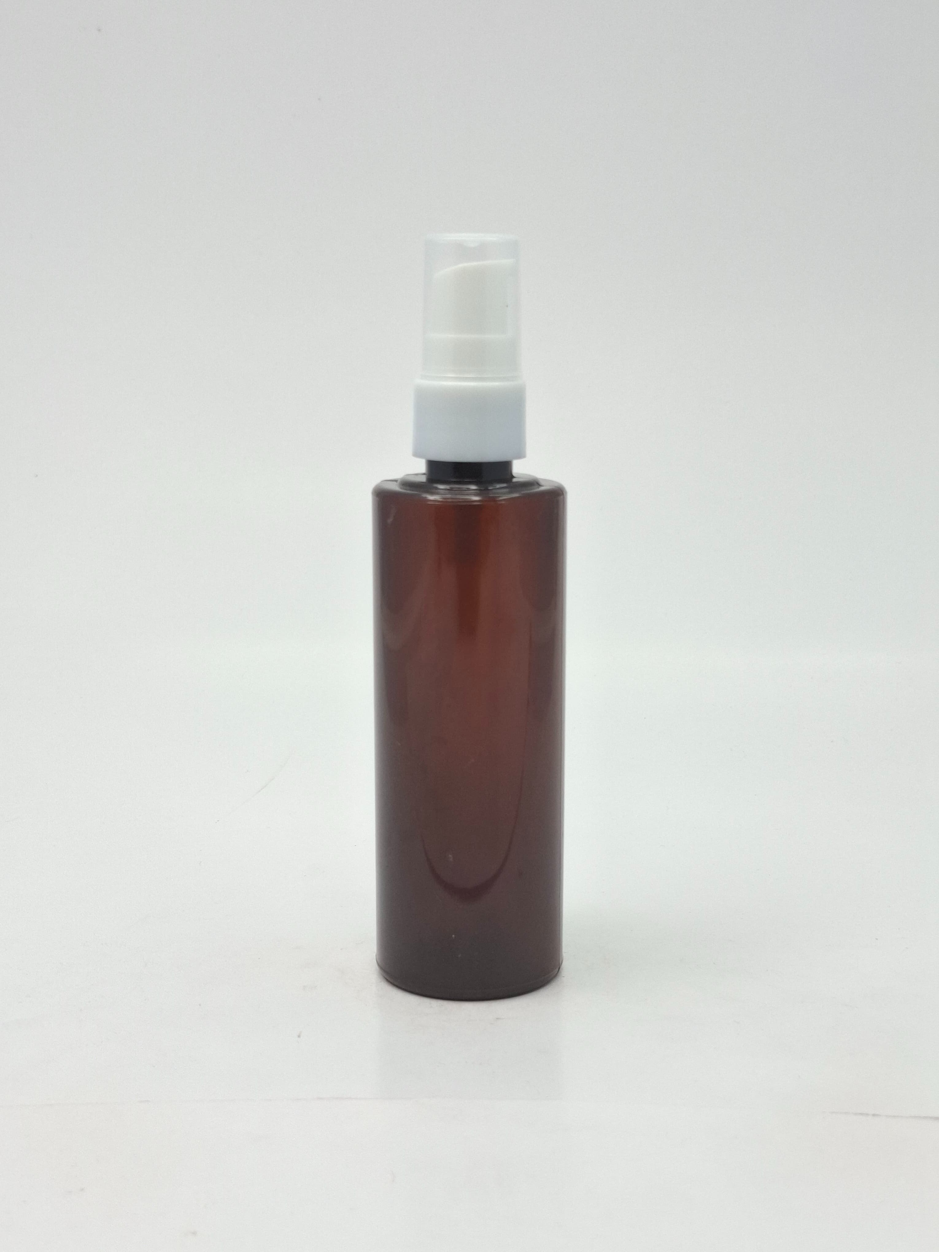 Main image of 100ml Round Flat Neck Bottle Amber - White Pump