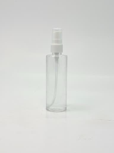 100ml Round Flat Neck Bottle Clear -White Pump 