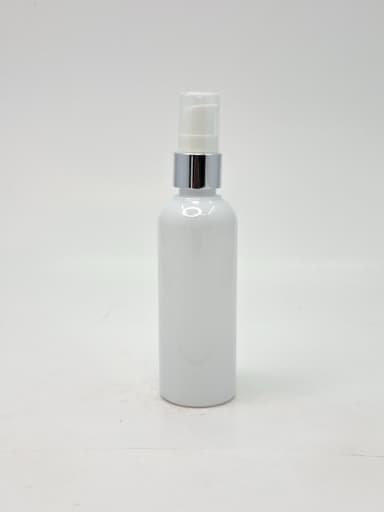 100ml Round Neck Bottle White - Silver Pump