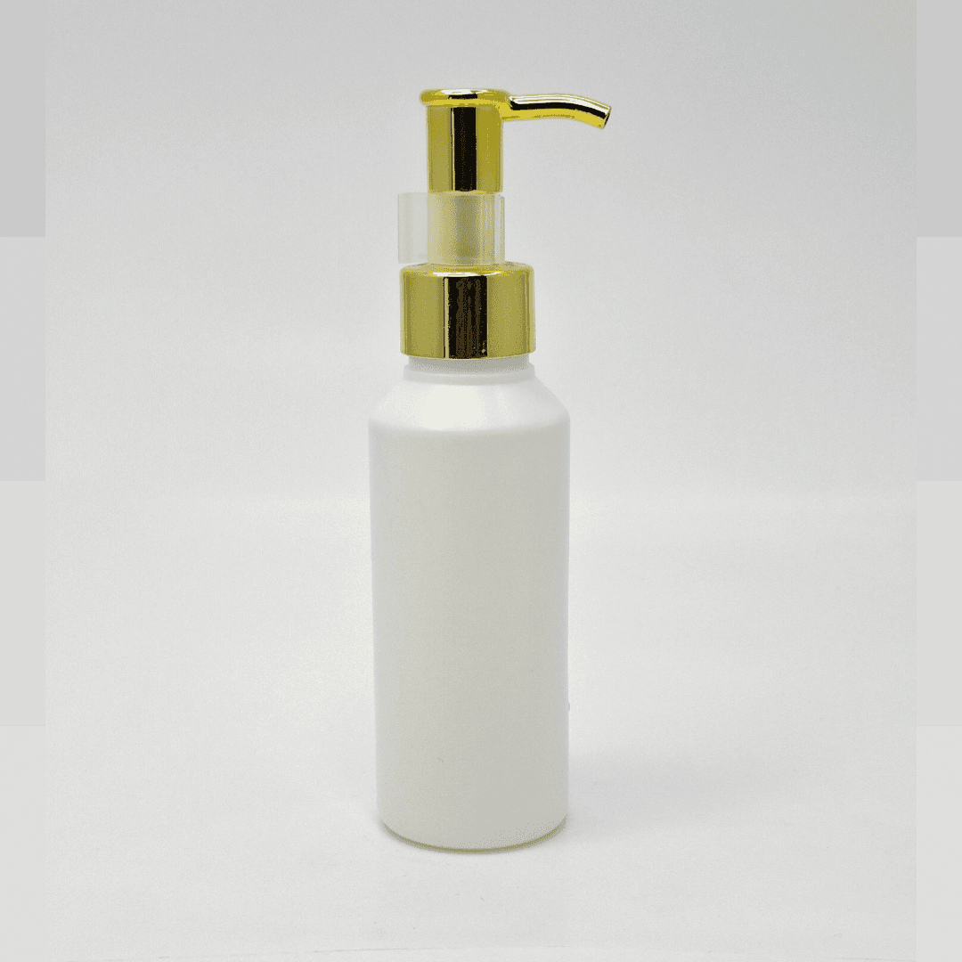 Main image of 100ml White HDPE Bottle - Gold Long Neck Pump