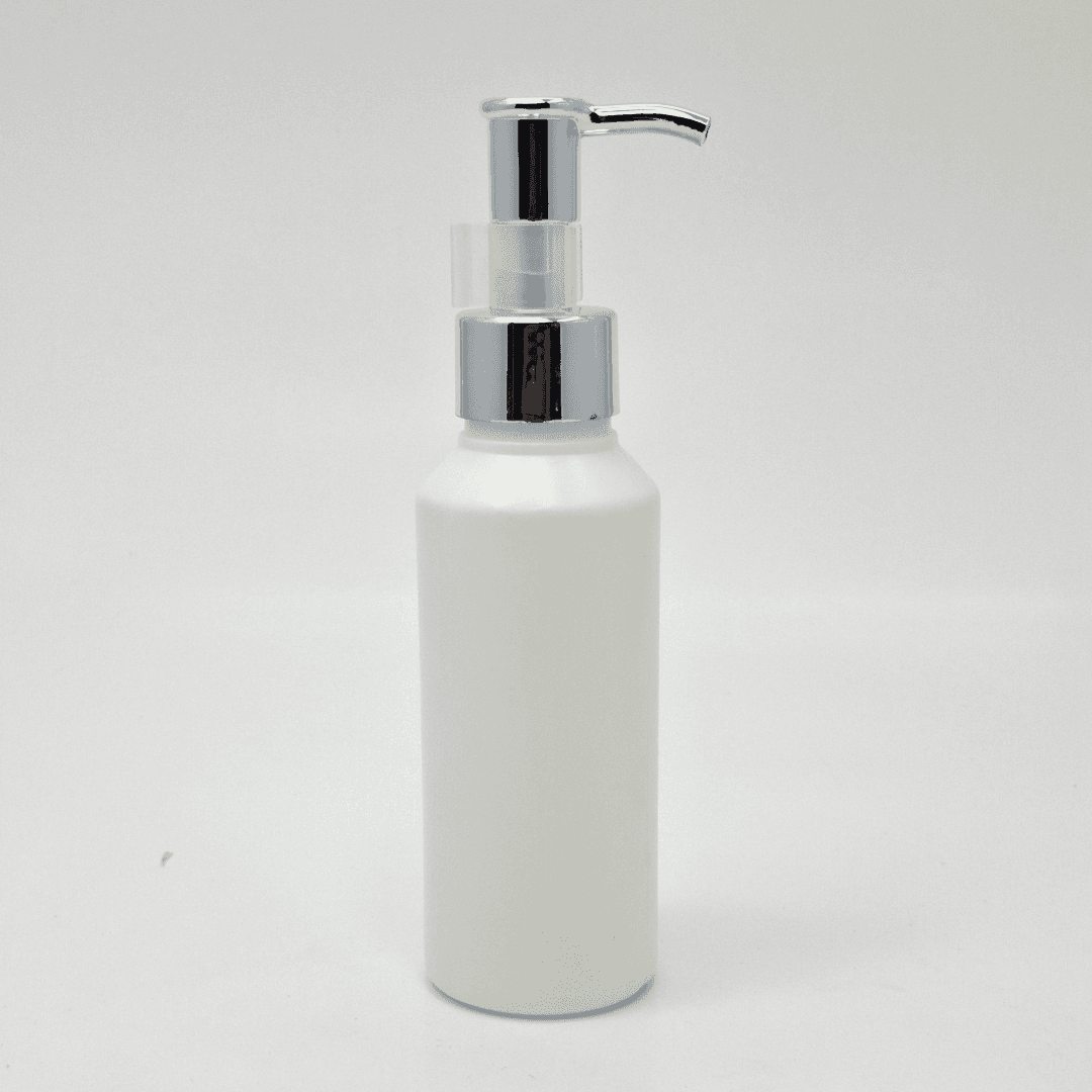 Main image of 100ml White HDPE Bottle - Silver Long Neck Pump