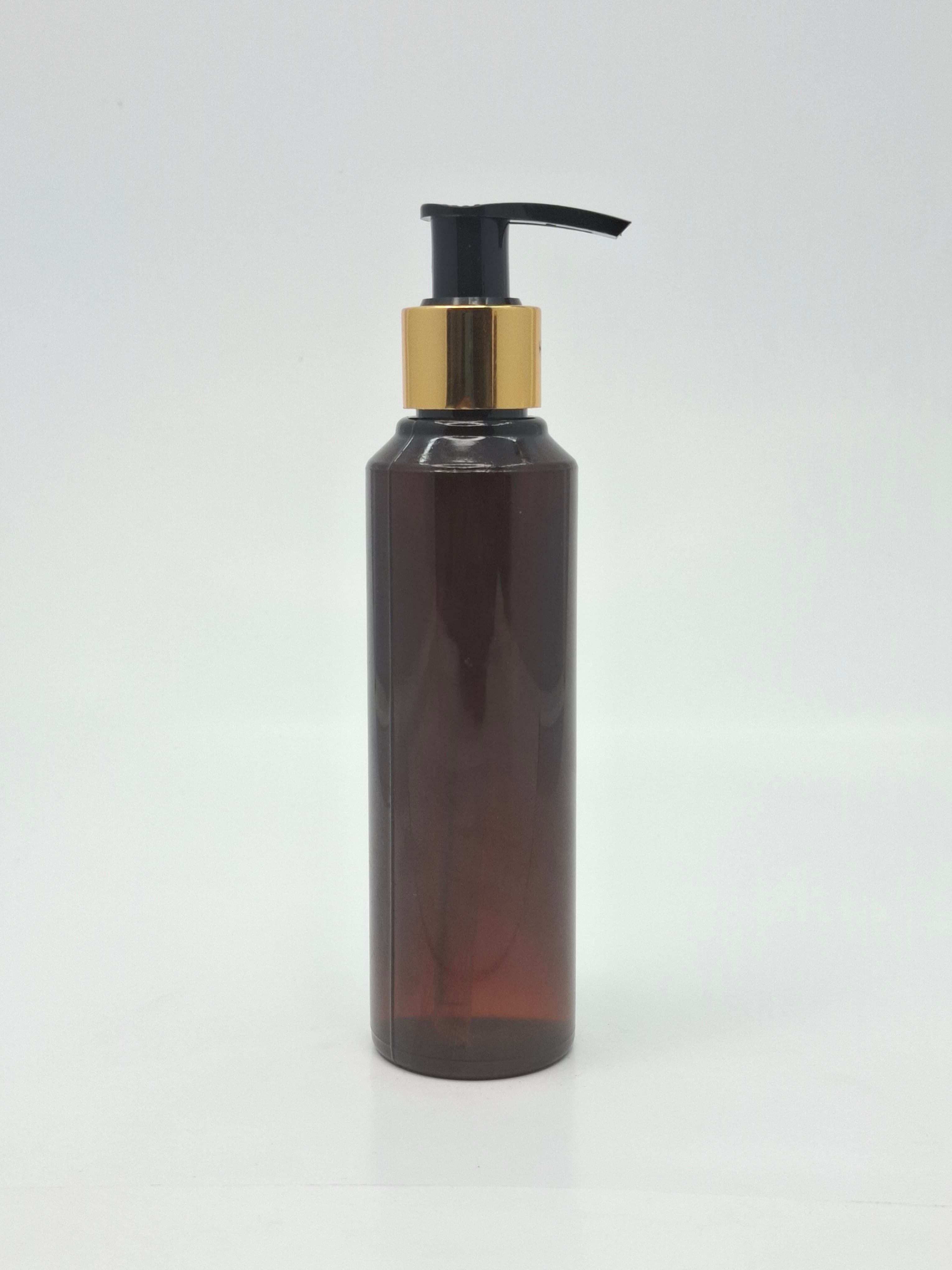 Main image of 150ml Amber Bottle - Gold / Black Pump