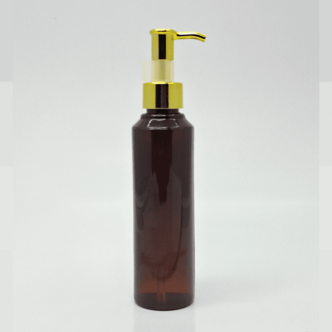 Main image of 150ml Amber Bottle - Gold Long Neck Pump