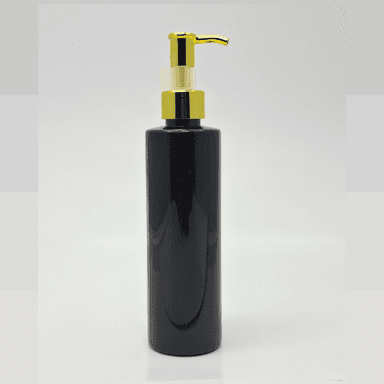 200ml Black Bottle - Gold Long Neck Pump