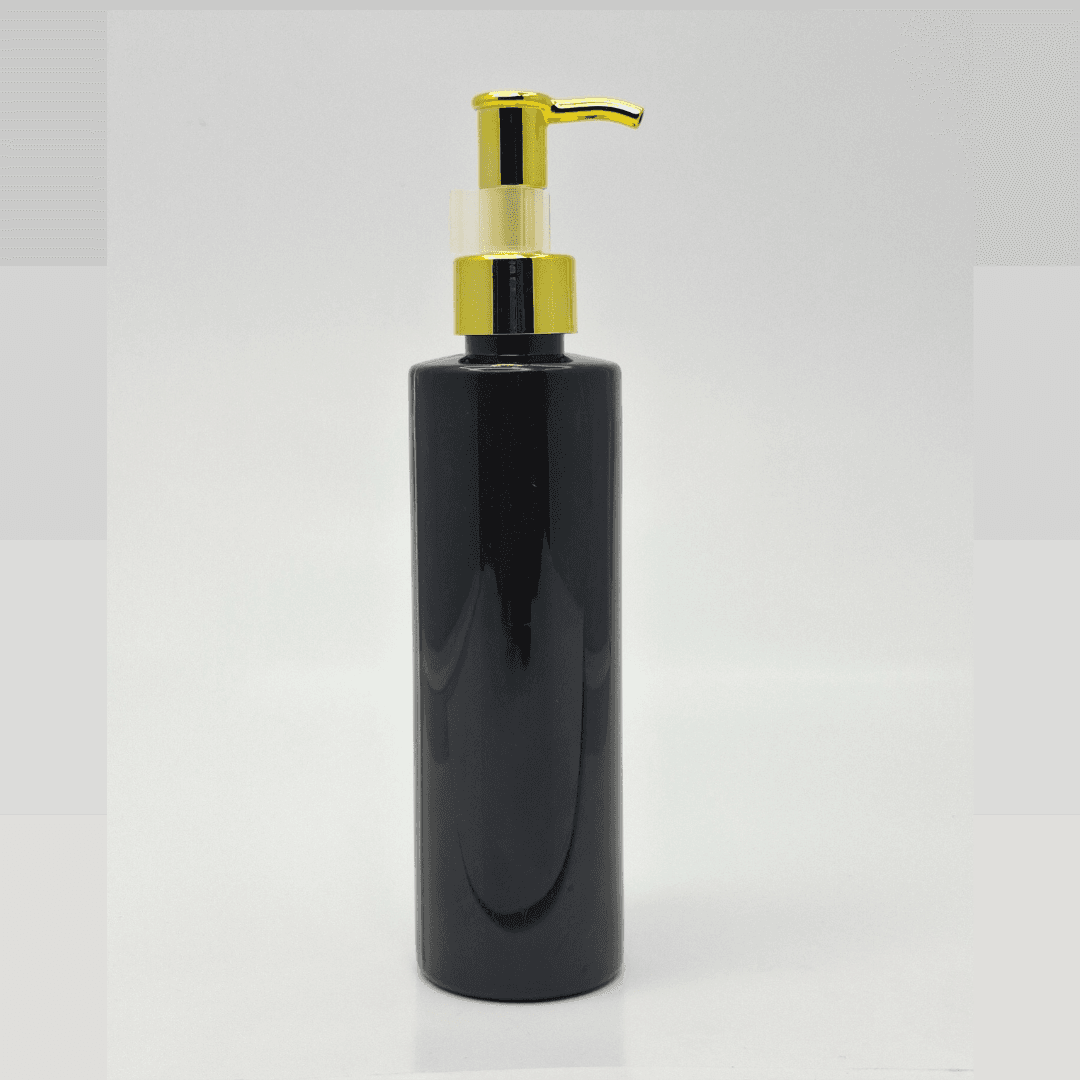Main image of 200ml Black Bottle - Gold Long Neck Pump