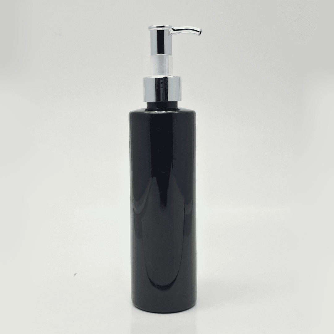 Main image of 200ml Black Bottle - Silver Long Neck Pump