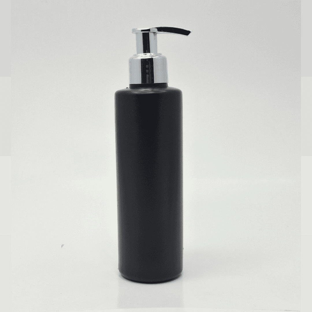 Main image of 200ml Black HDPE Bottle - Silver Pump