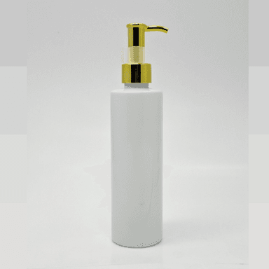 200ml White Bottle - Gold Long Neck Pump