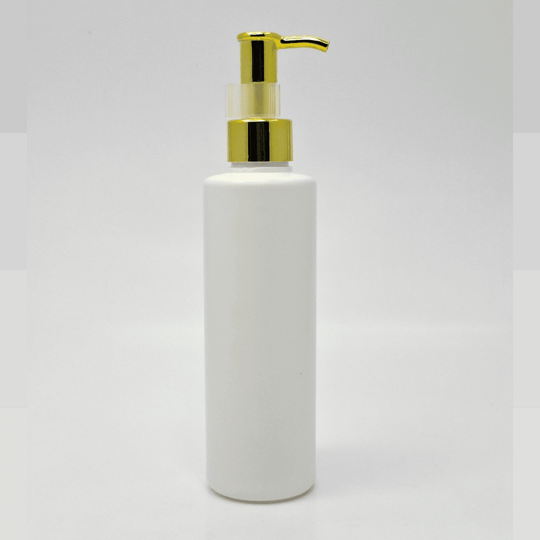 Main image of 200ml White HDPE Bottle - Gold Long Neck Pump