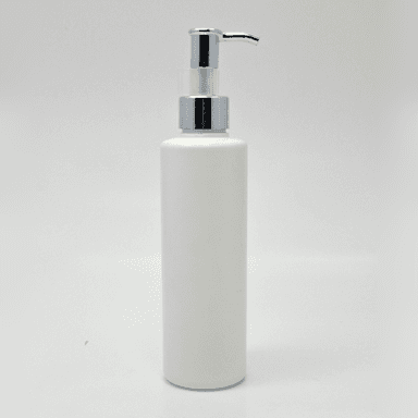200ml White HDPE Bottle - Silver Long Neck Pump