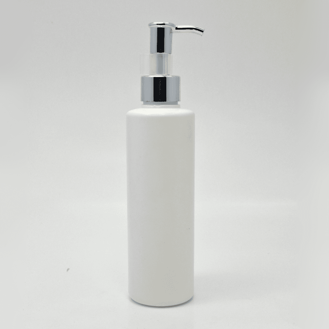 Main image of 200ml White HDPE Bottle - Silver Long Neck Pump