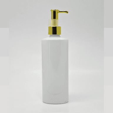 200ml White Oval Bottle - Gold Long Neck Pump