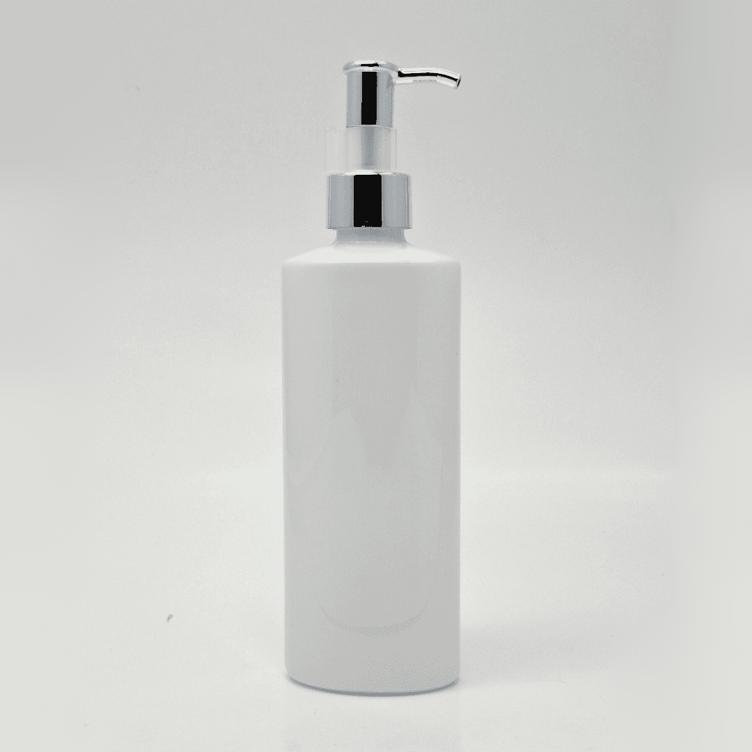 Main image of 200ml White Oval Bottle - Silver Long Neck Pump