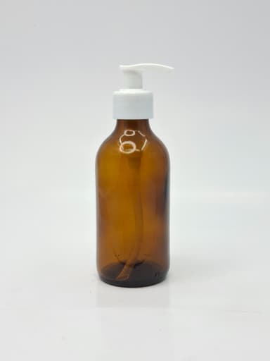 200ml Round Glass Bottle Amber - Black Pump
