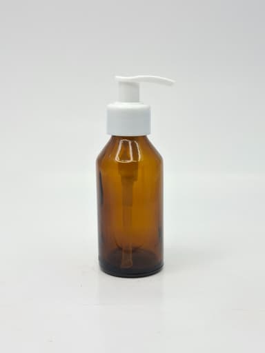 100ml Round Amber Glass Bottle - White Pump