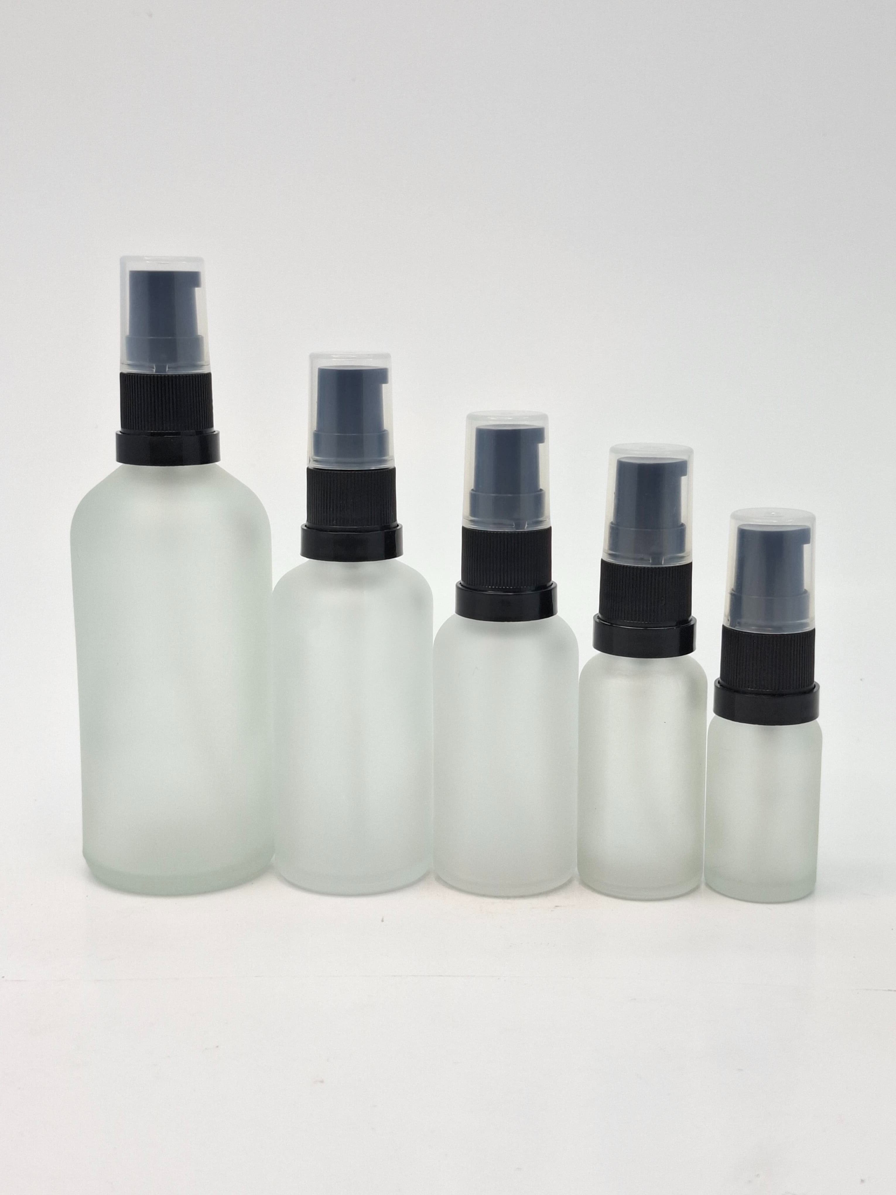 Main image of 100ml Frosted Glass Bottle -Cream Pump Black 
