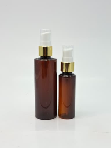 50ml-100ml Round Bottle Amber - Cream Pump Gold