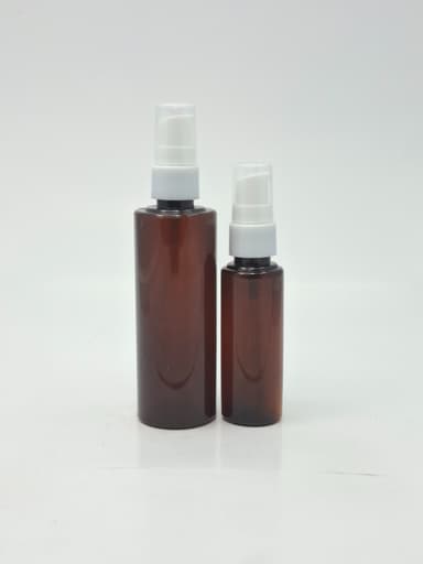 50ml-100ml Round Bottle Amber - Cream Pump White