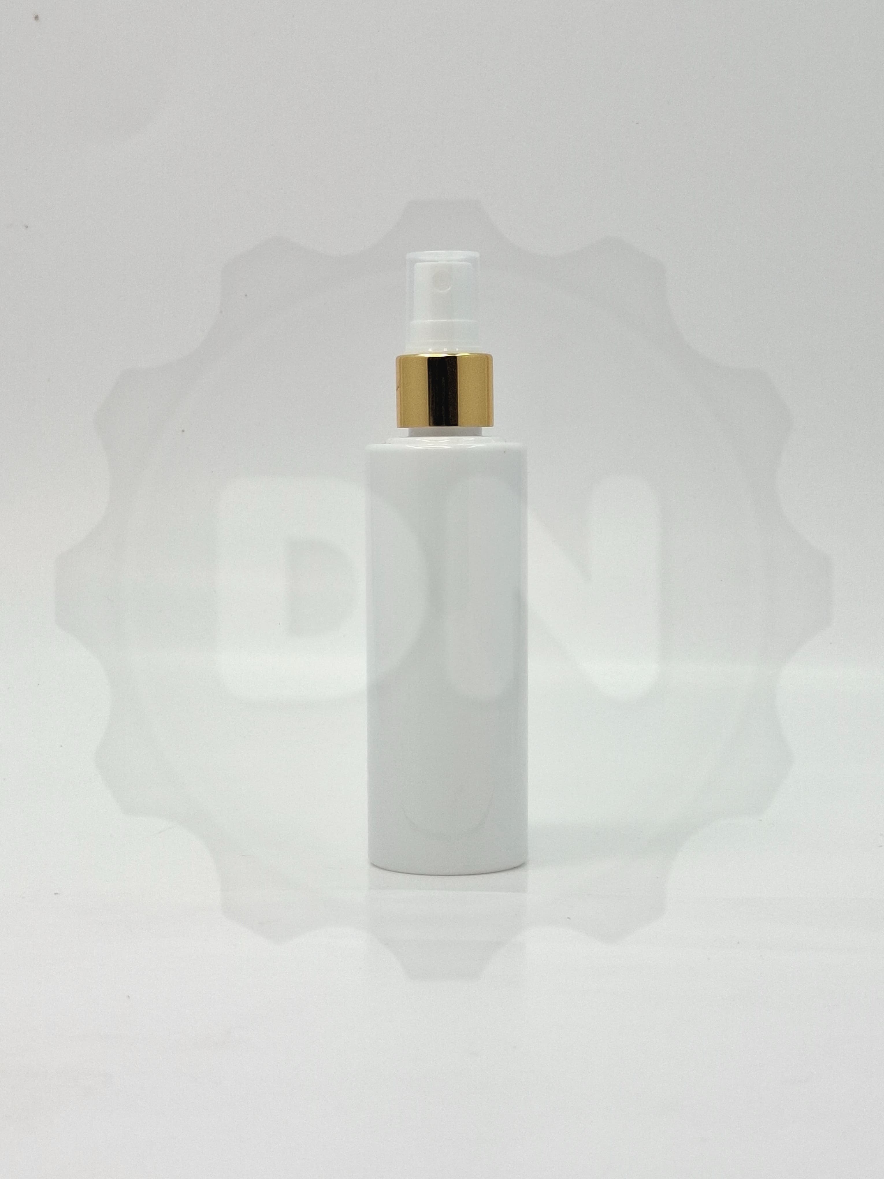 Main image of 100ml Round Flat Neck Bottle White - Gold Spray 