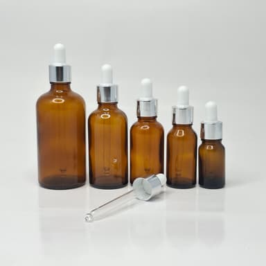 Amber Glass Serum Bottle - Silver / White