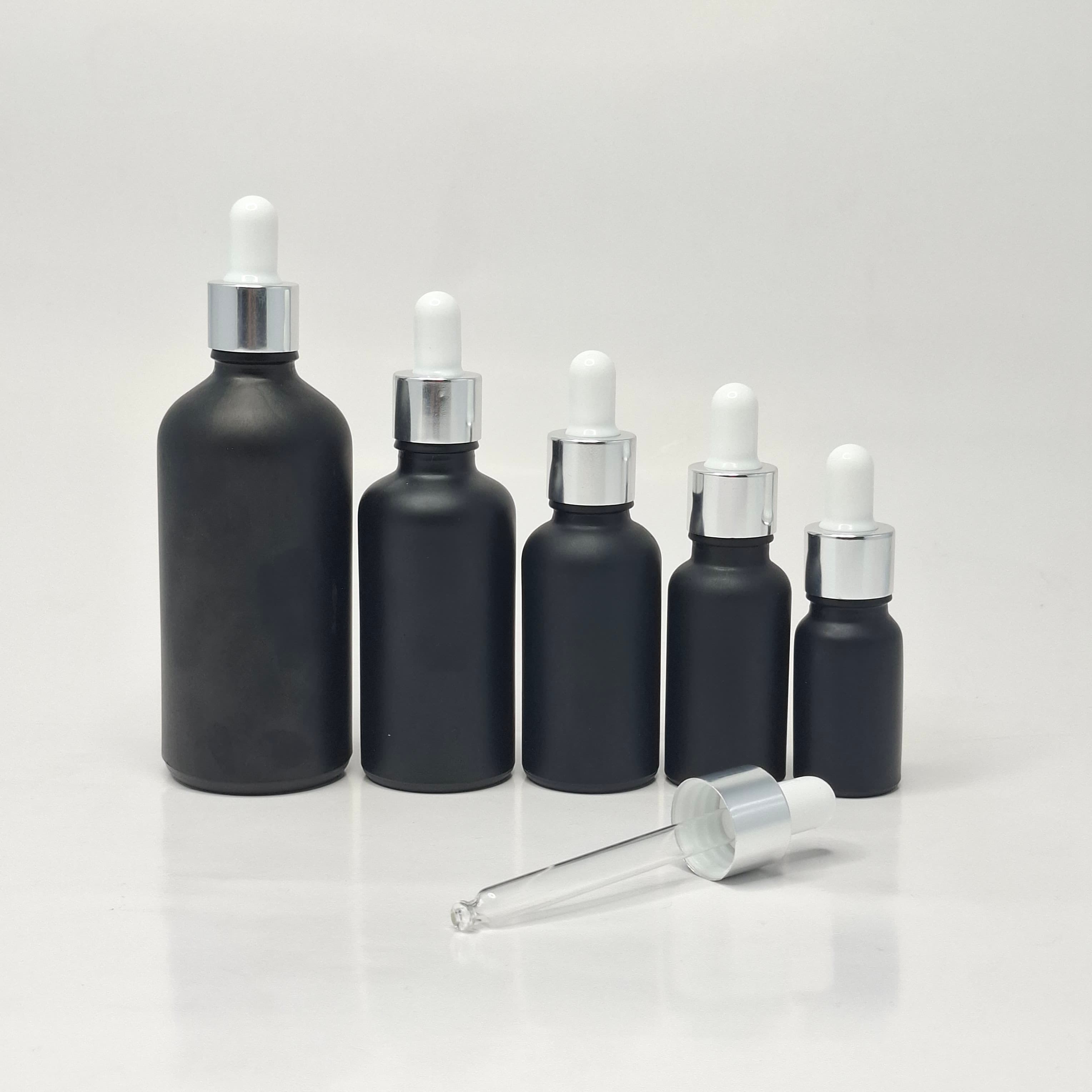 Main image of Black Glass Serum Bottle - Silver / White