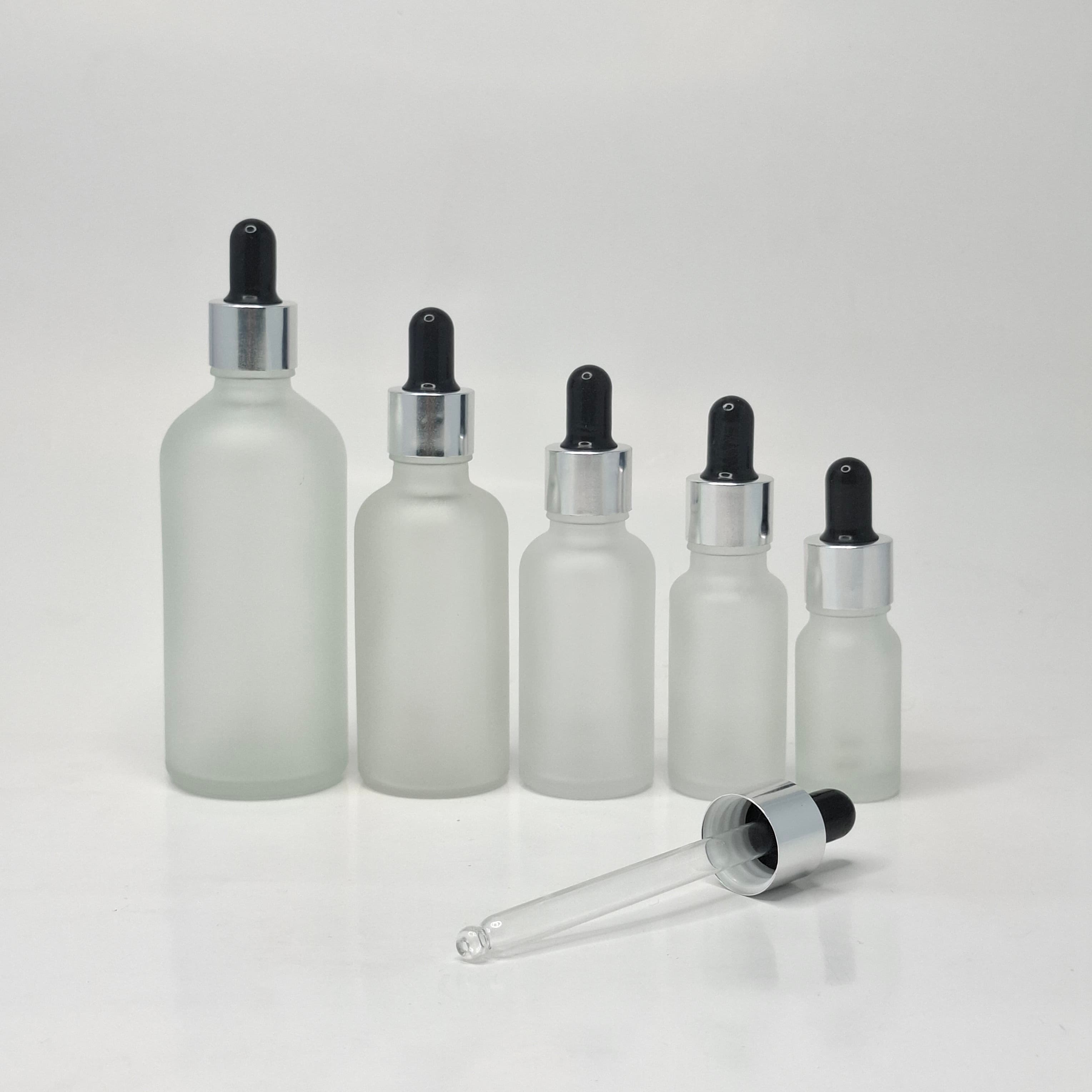 Main image of Frosted Glass Serum Bottle - Silver / Black