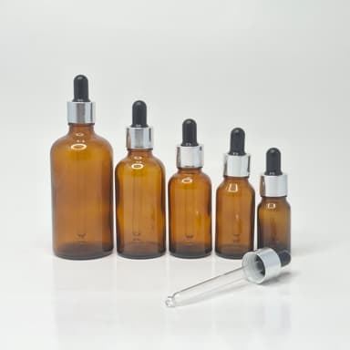 Amber Glass Serum Bottle - Silver / Black