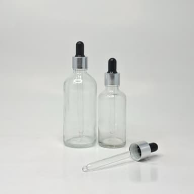 Clear Glass Serum Bottle - Silver / Black