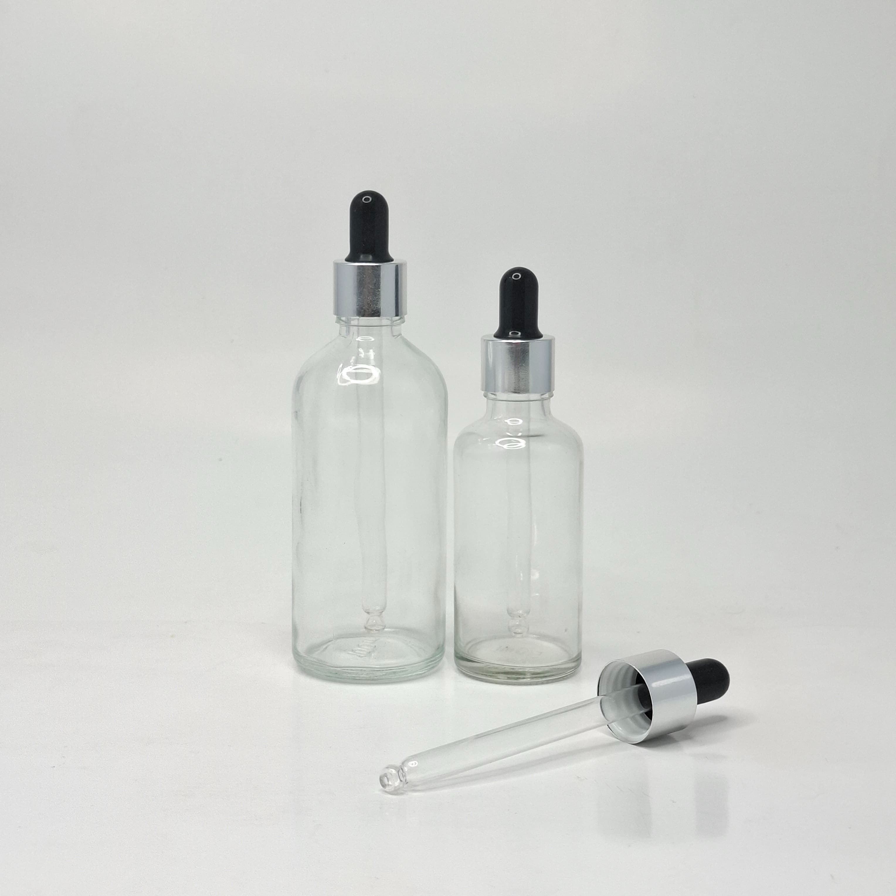 Main image of Clear Glass Serum Bottle - Silver / Black