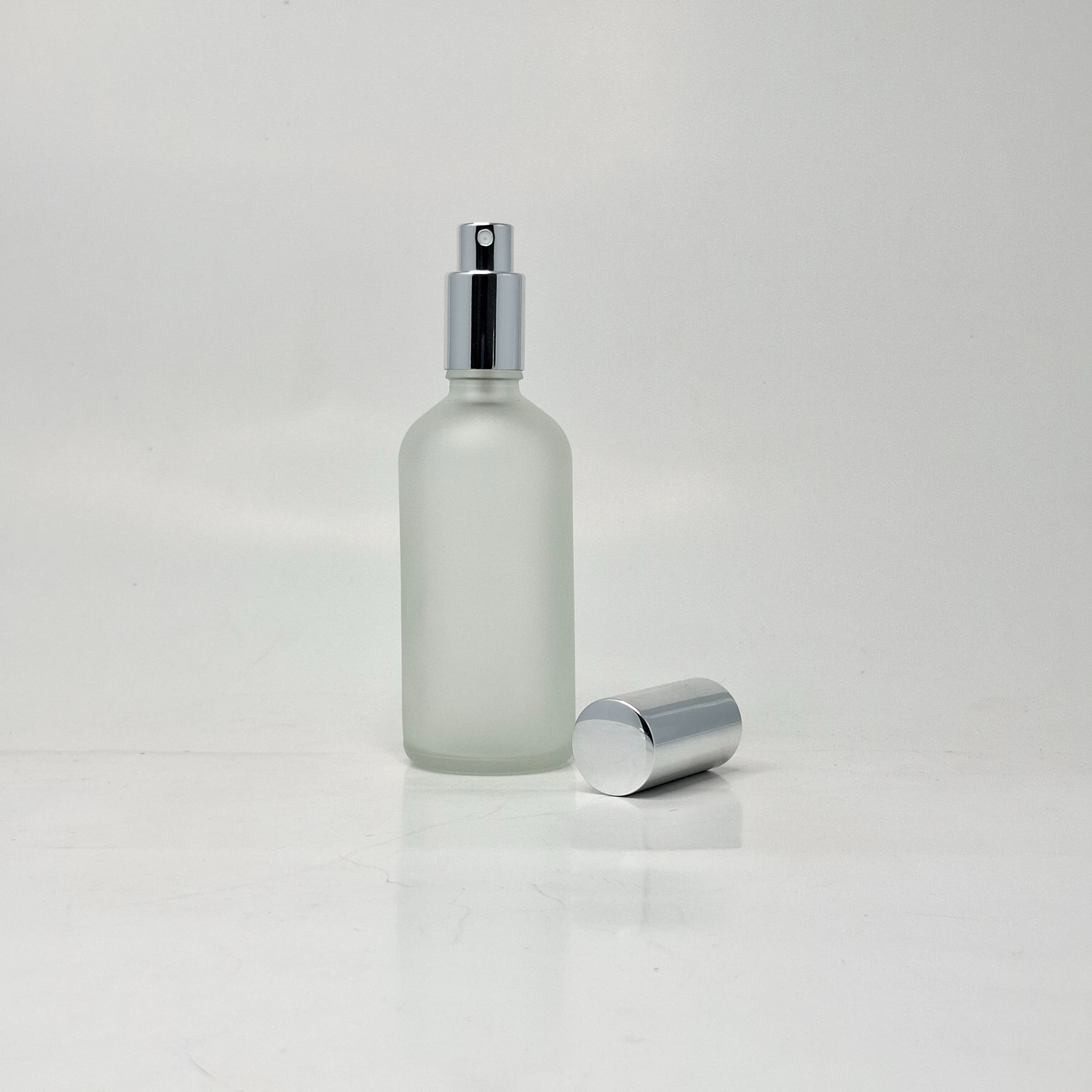 Main image of 100ml Frosted Glass Bottle - Full Cover Silver Spray