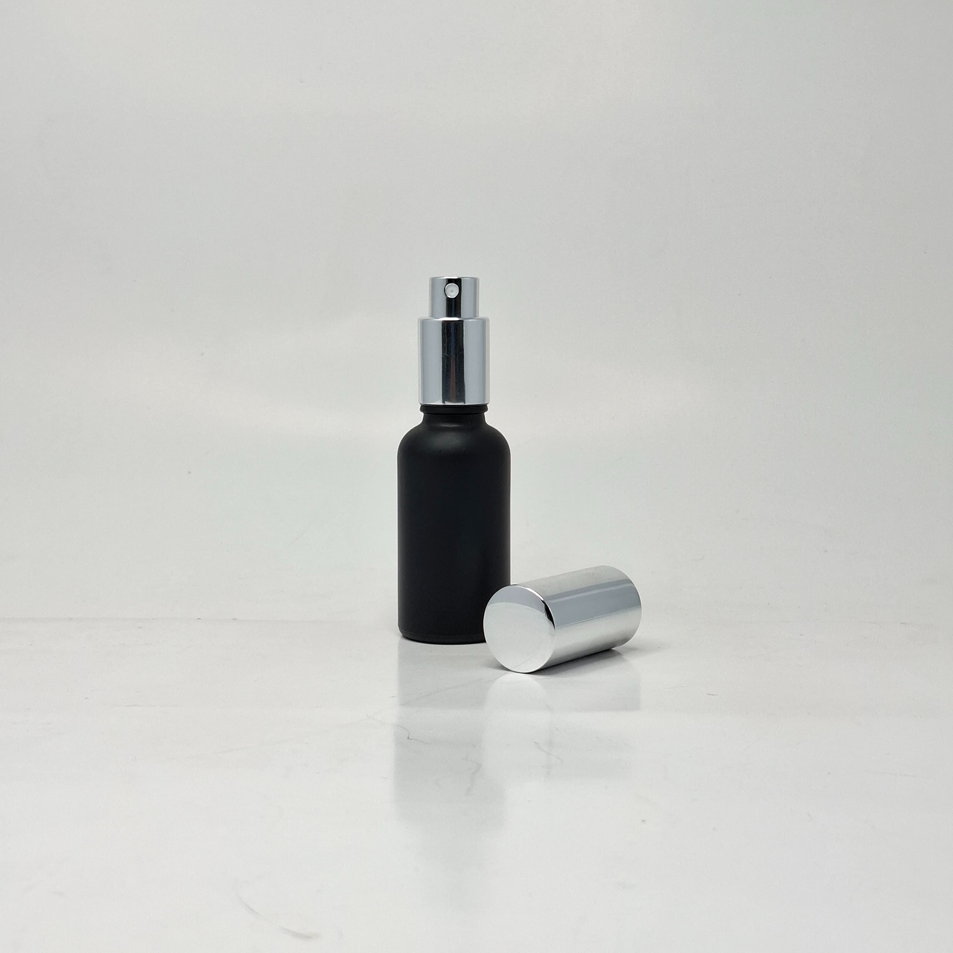 Main image of 30ml Black Glass Bottle - Full Cover Silver Spray