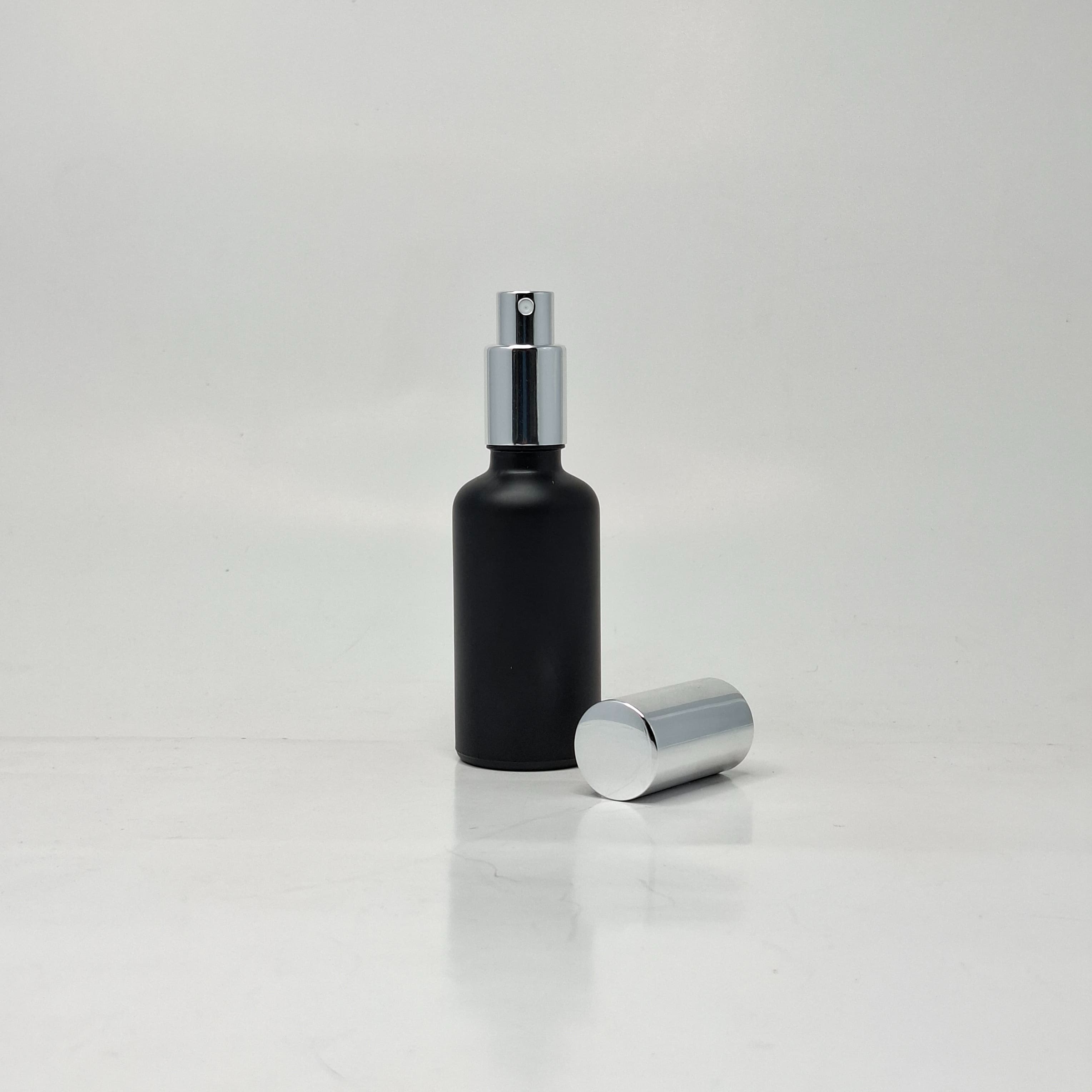 Main image of 50ml Black Glass Bottle - Full Cover Silver Spray