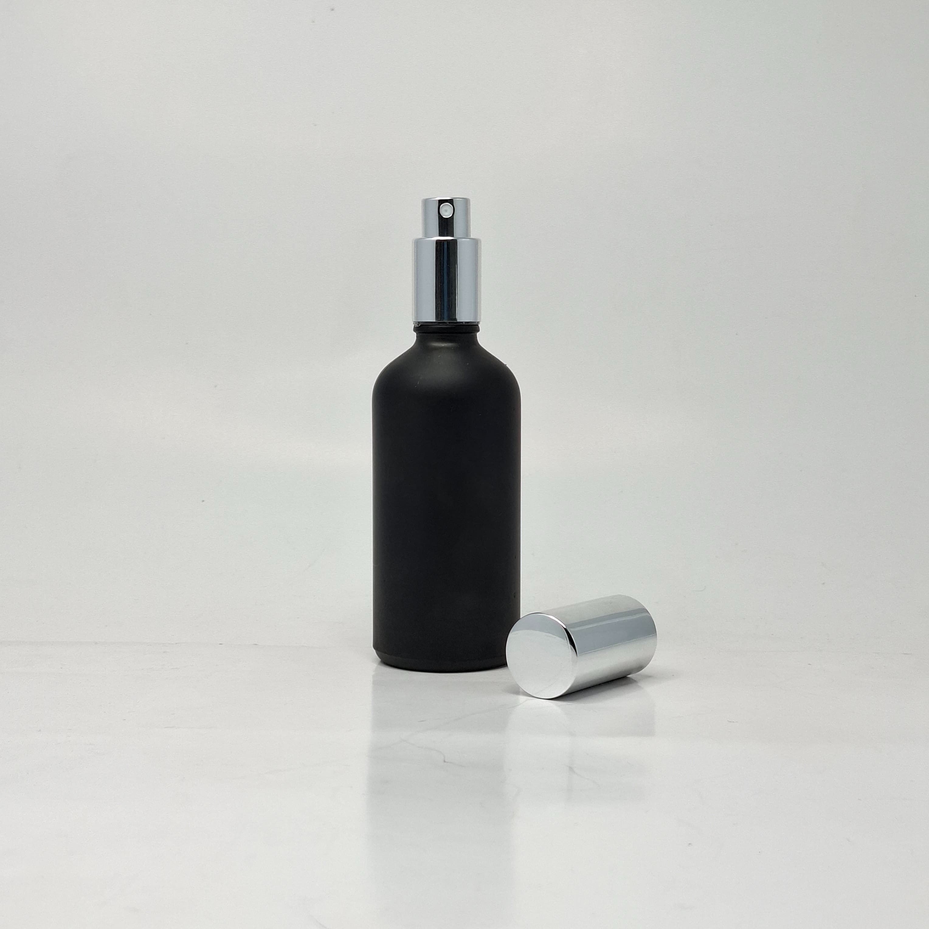 Main image of 100ml Black Glass Bottle - Full Cover Silver Spray