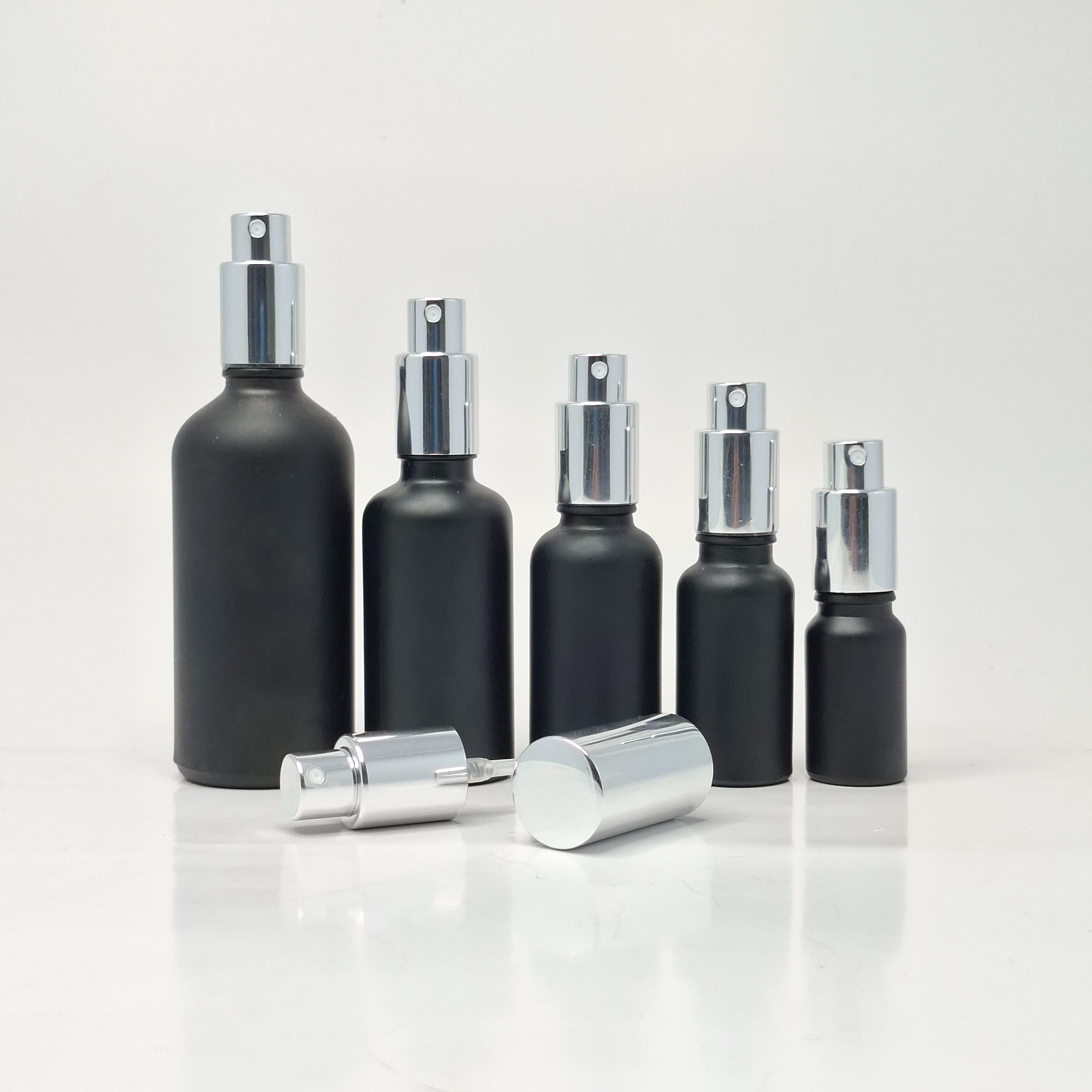Thumbnail 2 of 50ml Black Glass Bottle - Full Cover Silver Spray