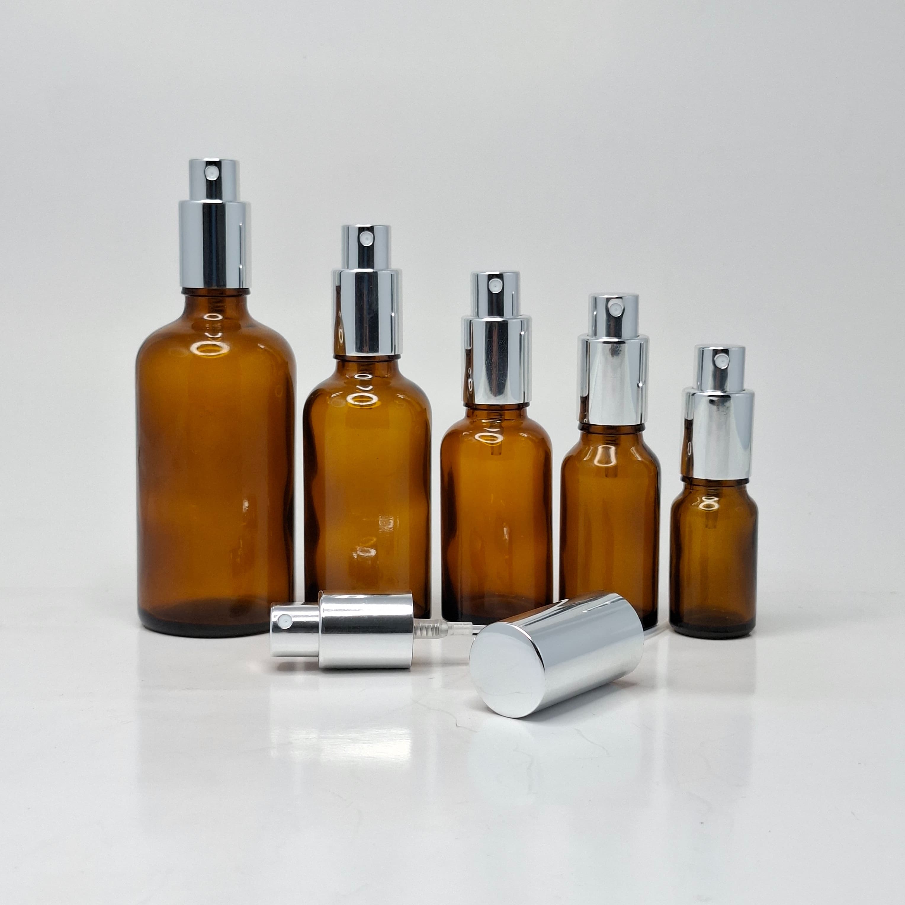 Thumbnail 2 of 20ml Amber Glass Bottle - Full Cover Silver Spray