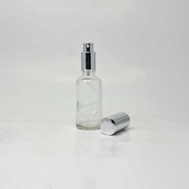 50ml Clear Glass Bottle - Full Cover Silver Spray
