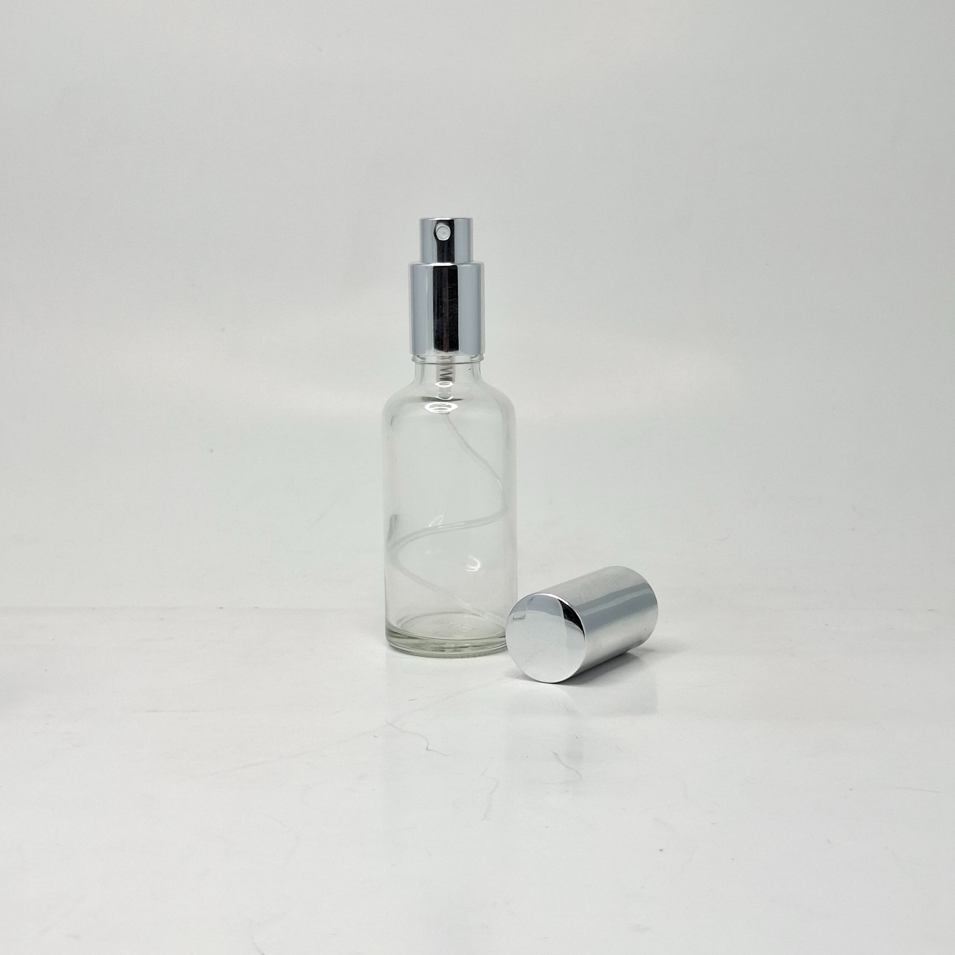 Main image of 50ml Clear Glass Bottle - Full Cover Silver Spray