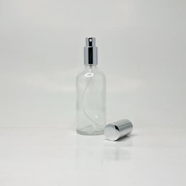 100ml Clear Glass Bottle - Full Cover Silver Spray 