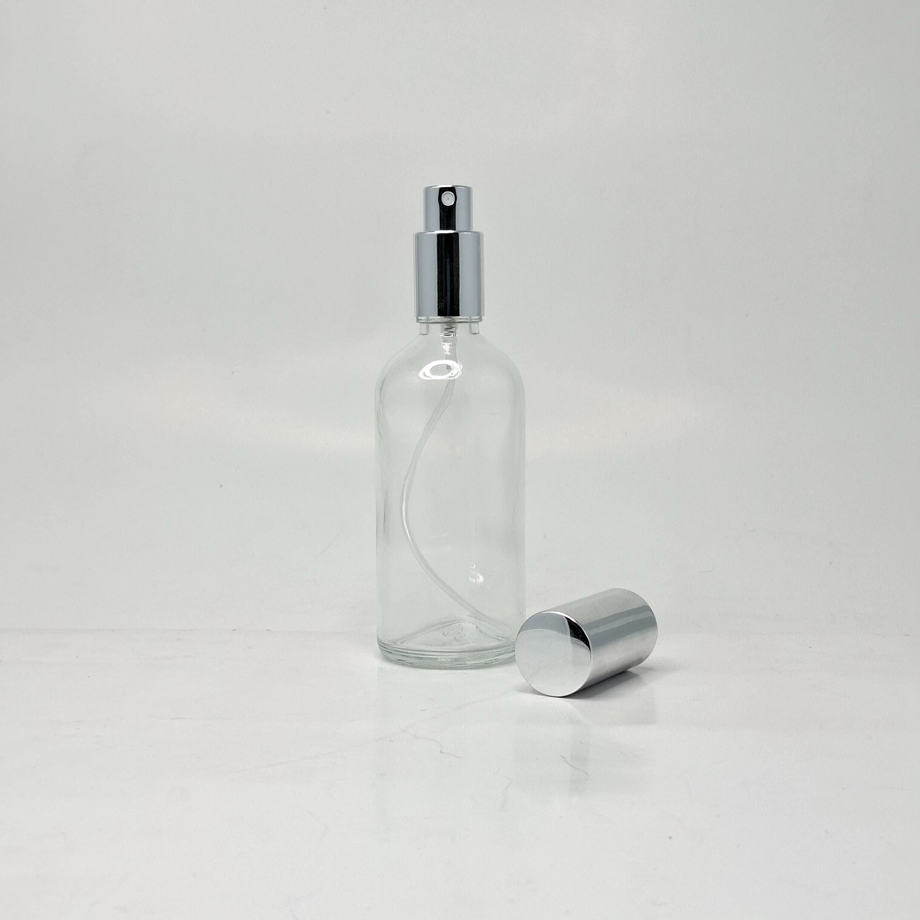 Main image of 100ml Clear Glass Bottle - Full Cover Silver Spray 