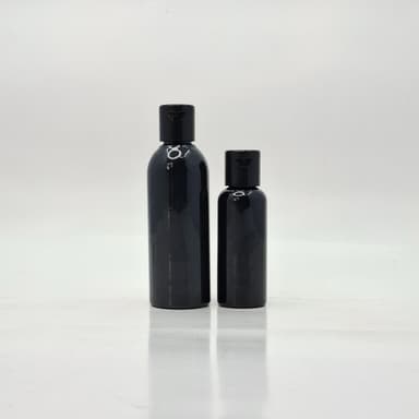 50m-100ml Round Black Bottle - Flip Top Lids Black