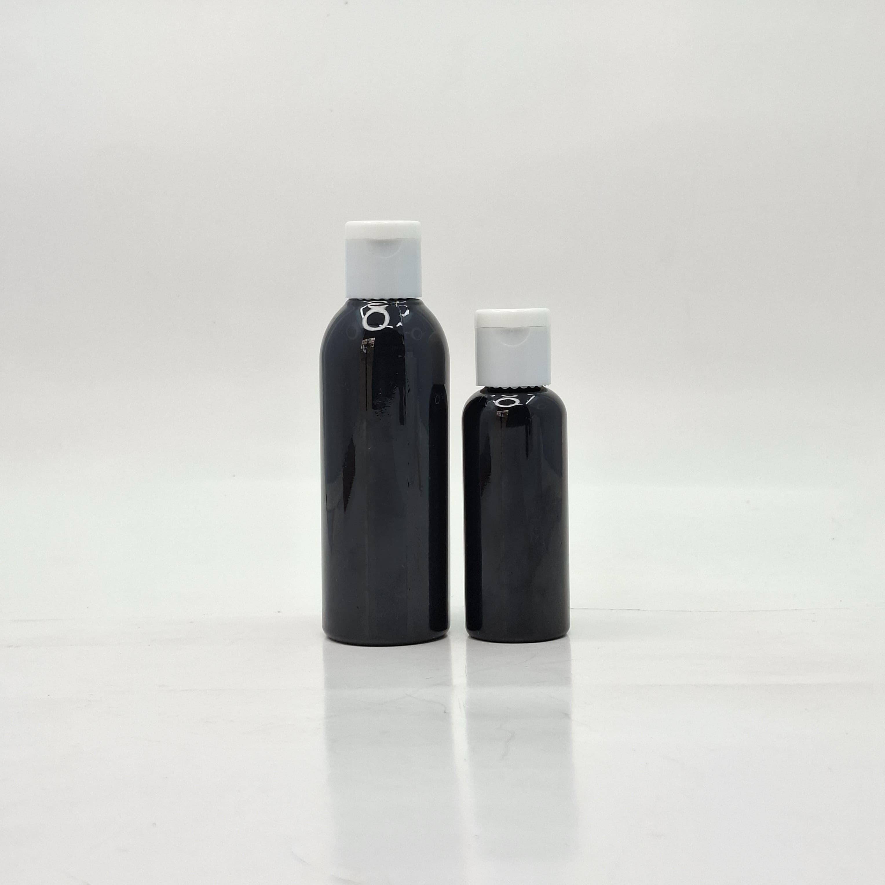 Main image of 50m-100ml Round Black Bottle - Flip Top Lids White