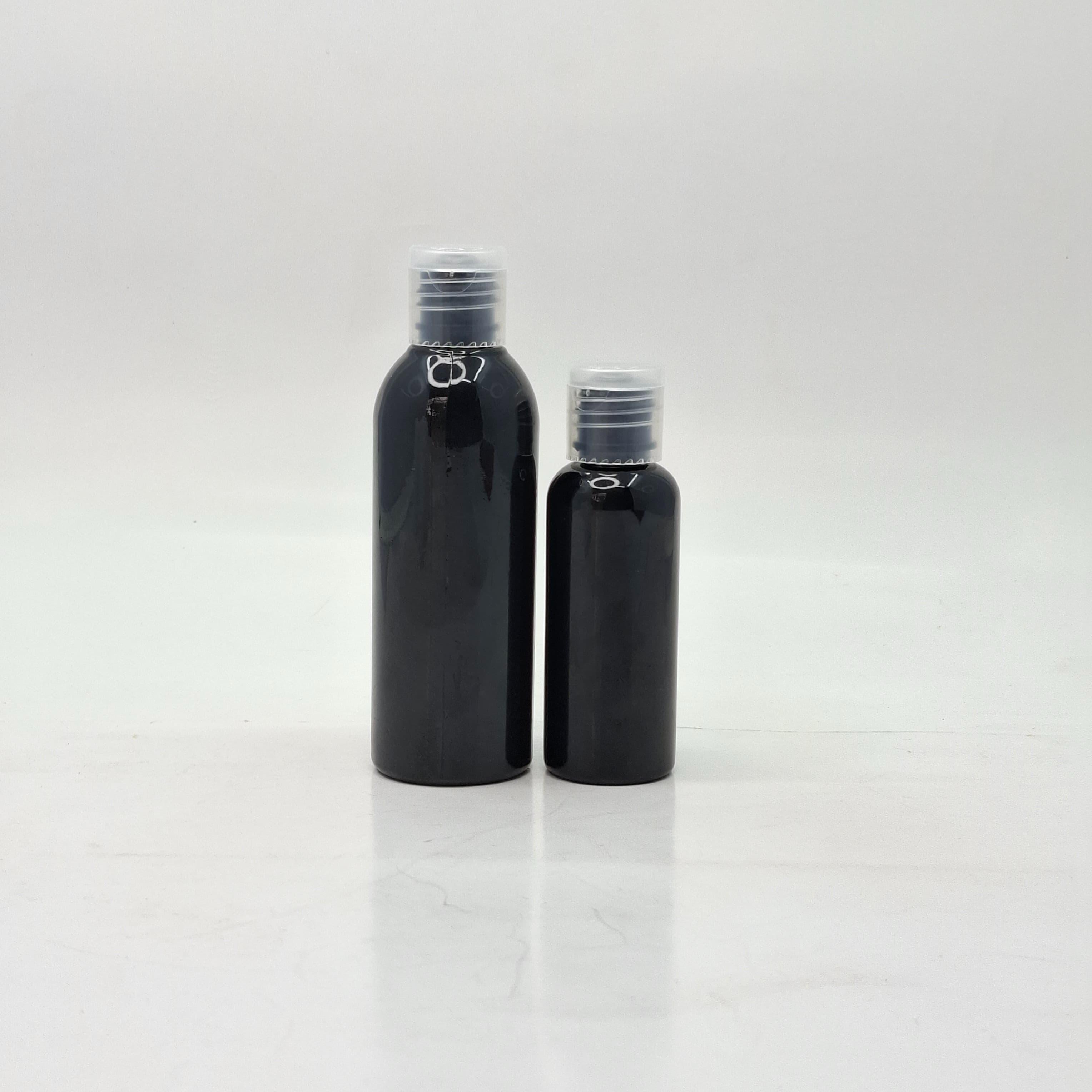 Main image of 50m-100ml Round Black Bottle - Flip Top Lids Clear