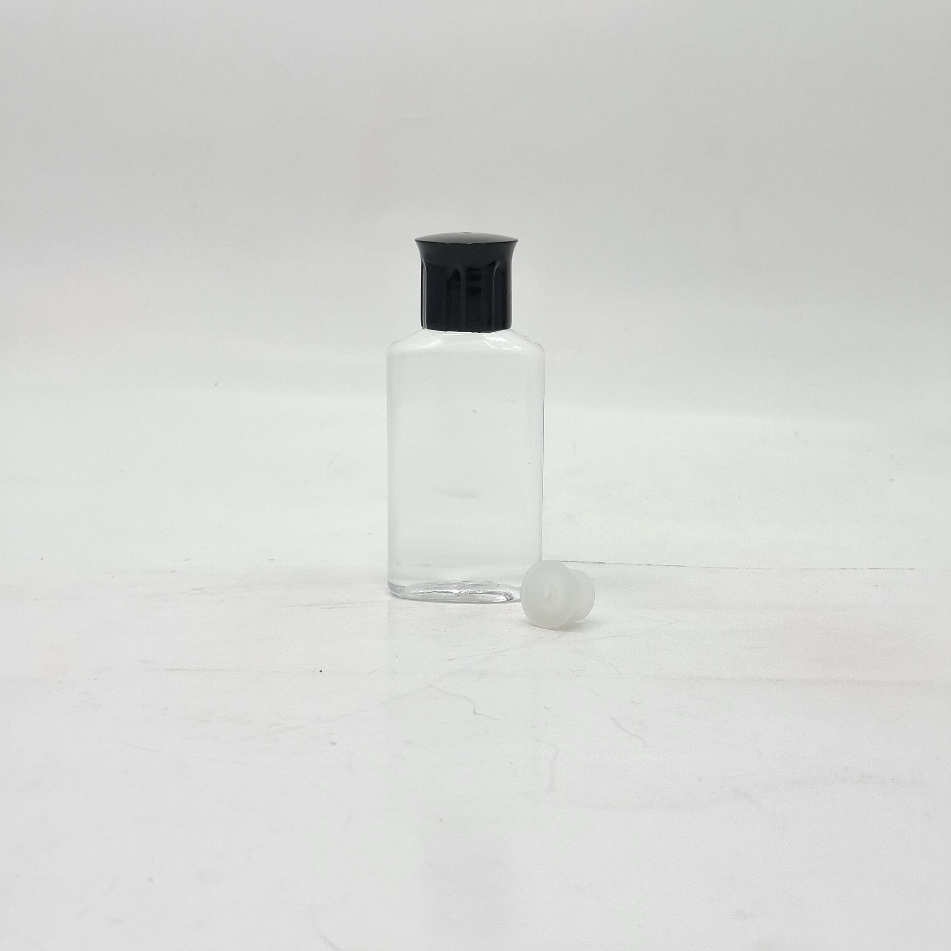 Main image of 50ml Oval Bottle Clear - Oil Lid Black 