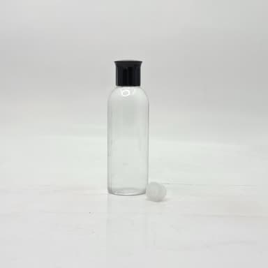 100ml Clear Round Neck Bottle - Oil Lid Black