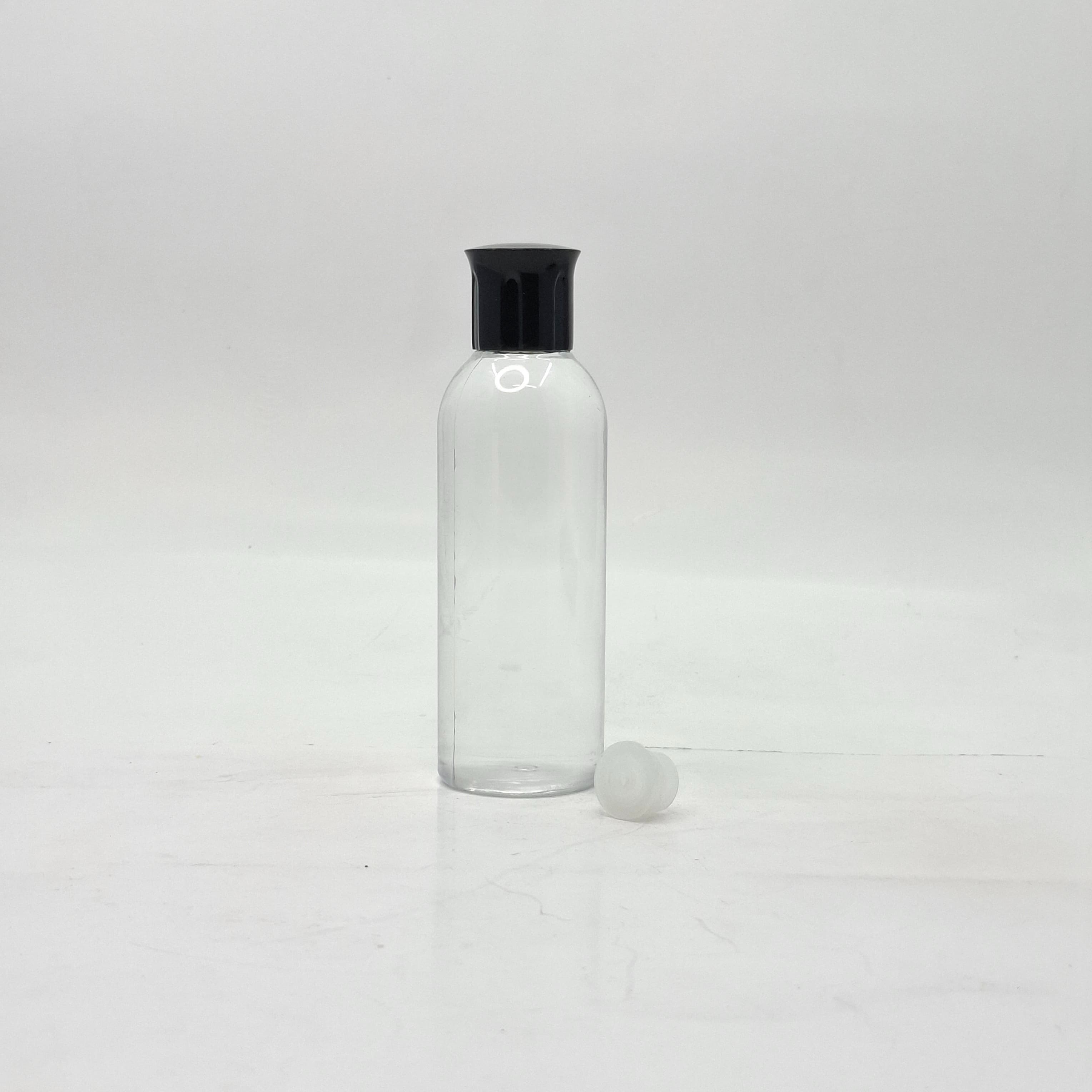 Main image of 100ml Clear Round Neck Bottle - Oil Lid Black
